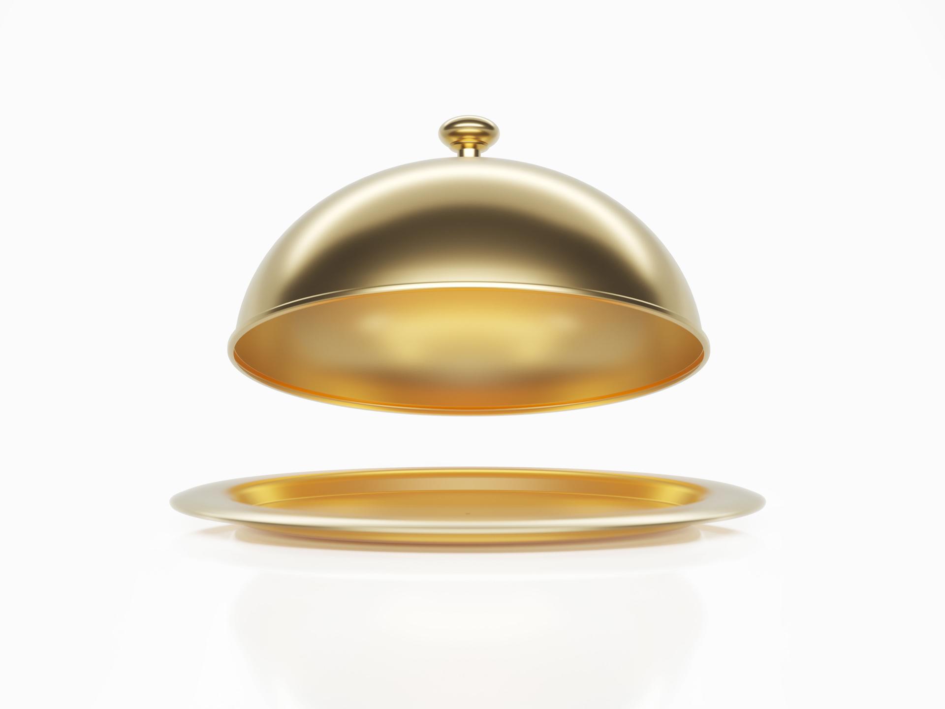Gold Platter Sitting On White Background